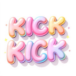 A vibrant 2D illustration of the word 'KICK' made entirely of colorful bubble gum