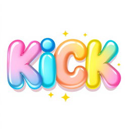 A vibrant 2D illustration of the word 'KICK' made entirely of colorful bubble gum