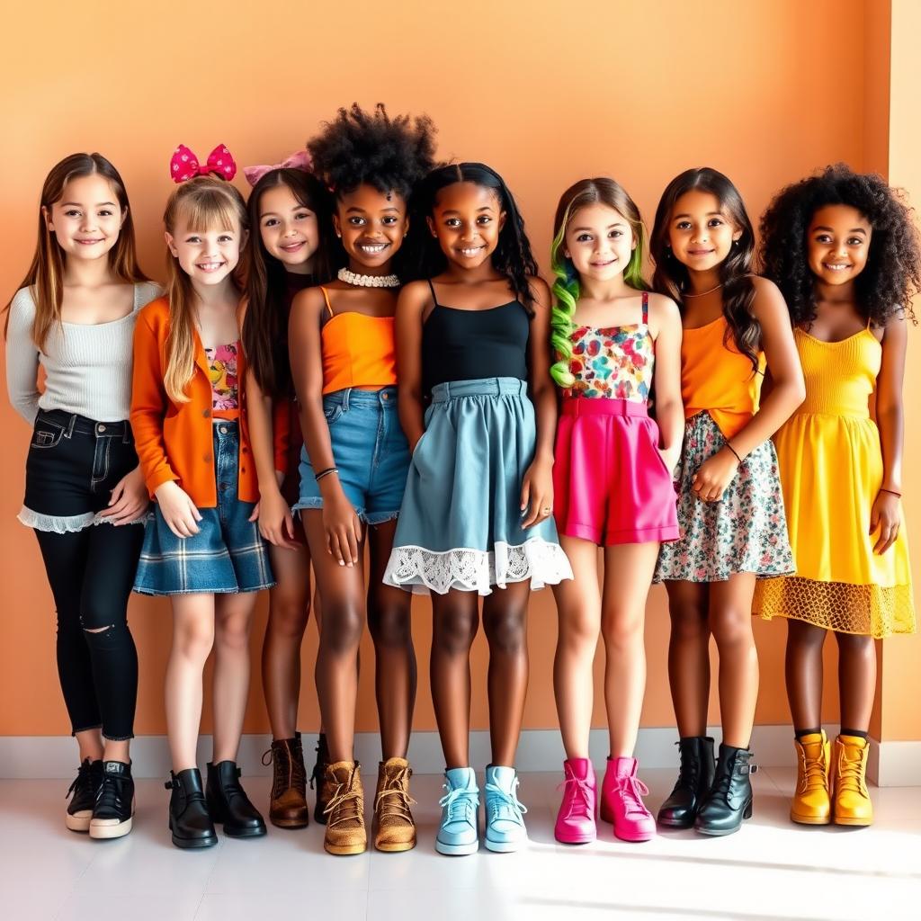 Girls of all tastes and colors, each standing in full height and posed separately from one another, showcasing unique styles and vibrant personalities