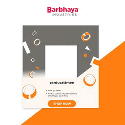 An Instagram image post template designed for 'Barbhaya Industries' to showcase products like masking tape, duct tapes, other adhesive tapes, and stretch films