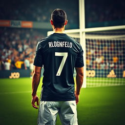 Cristiano Ronaldo, wearing the iconic number 7 jersey, is positioned to take a free kick, standing with his back to the viewer