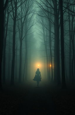 A mysterious and ethereal scene depicting a lost shadow wandering through a foggy forest at twilight