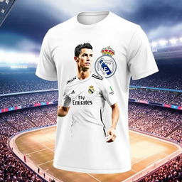 A stunning t-shirt featuring an elegant design dedicated to Cristiano Ronaldo's time at Real Madrid