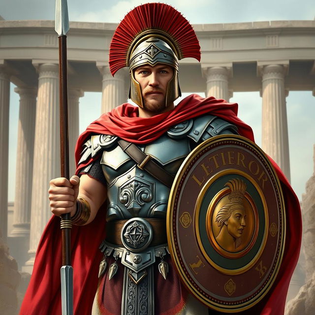 A captivating illustration of a Roman centurion, known as 'Castrizo Romano', showcasing the grandeur and valor of ancient Roman military attire