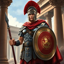 A captivating illustration of a Roman centurion, known as 'Castrizo Romano', showcasing the grandeur and valor of ancient Roman military attire