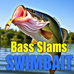 A striking 1920x1080 thumbnail featuring a large bass fish energetically attacking a swimbait lure, with no hands or fishing rod visible, ensuring the focus remains solely on the thrilling action