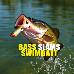 A striking 1920x1080 thumbnail featuring a large bass fish energetically attacking a swimbait lure, with no hands or fishing rod visible, ensuring the focus remains solely on the thrilling action