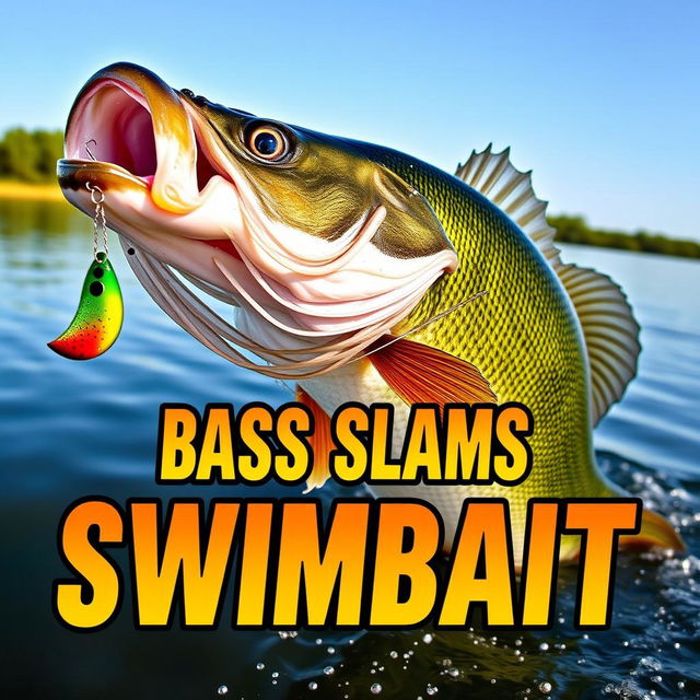 A striking 1920x1080 thumbnail featuring a large bass fish energetically attacking a swimbait lure, with no hands or fishing rod visible, ensuring the focus remains solely on the thrilling action