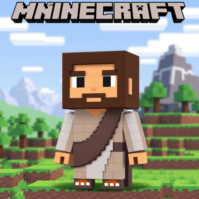 A pixelated depiction of Jesus in a Minecraft style, showcasing a blocky and colorful interpretation that fits the game's aesthetic