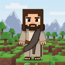 A pixelated depiction of Jesus in a Minecraft style, showcasing a blocky and colorful interpretation that fits the game's aesthetic