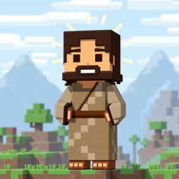 A pixelated depiction of Jesus in a Minecraft style, showcasing a blocky and colorful interpretation that fits the game's aesthetic