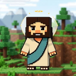 A pixelated depiction of Jesus in a Minecraft style, showcasing a blocky and colorful interpretation that fits the game's aesthetic