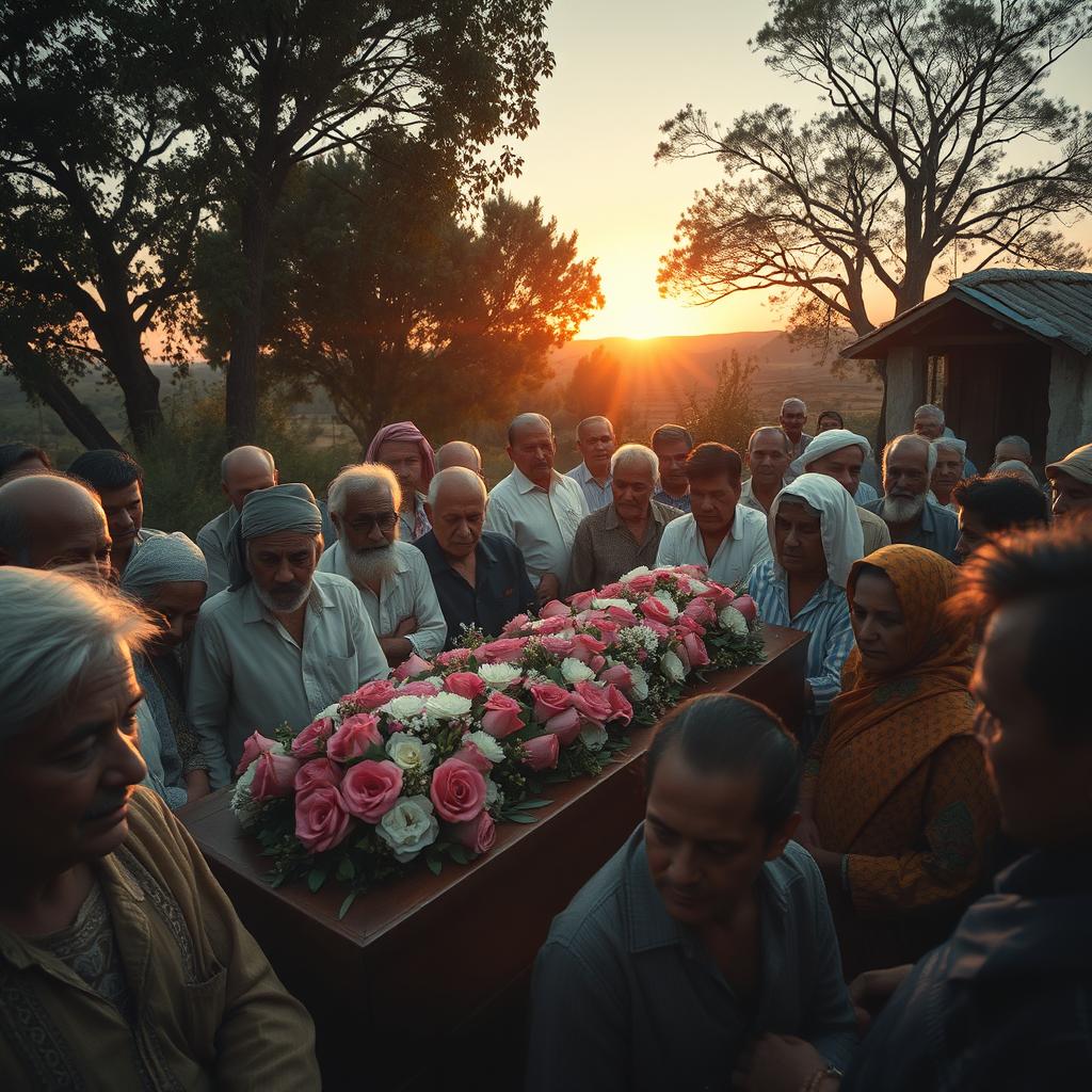 An emotional scene depicting the funeral of an 83-year-old man named António, set in the summer of 1982