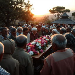 An emotional scene depicting the funeral of an 83-year-old man named António, set in the summer of 1982