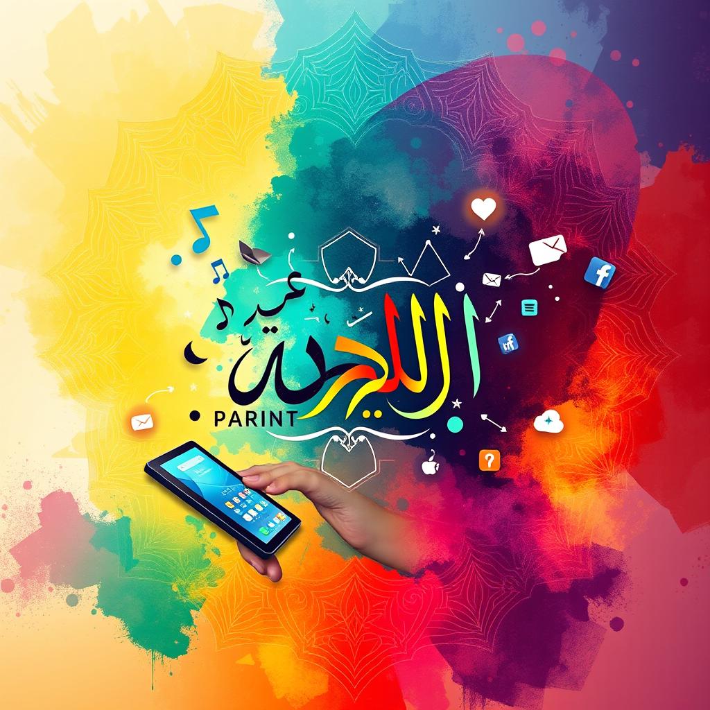 An artistic representation symbolizing the theme of parenting and nurturing Muslim children in the digital era