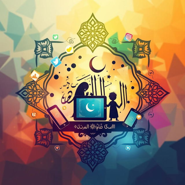 An artistic representation symbolizing the theme of parenting and nurturing Muslim children in the digital era