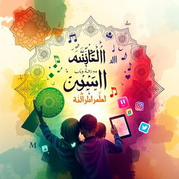 An artistic representation symbolizing the theme of parenting and nurturing Muslim children in the digital era