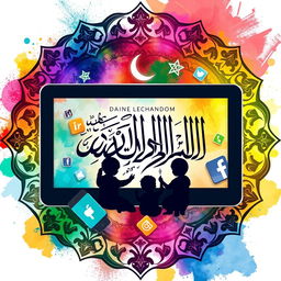 An artistic representation symbolizing the theme of parenting and nurturing Muslim children in the digital era