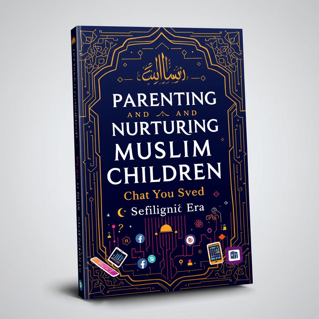 A sophisticated book cover design for "Parenting and Nurturing Muslim Children in the Digital Era"