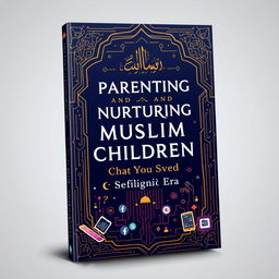 A sophisticated book cover design for "Parenting and Nurturing Muslim Children in the Digital Era"