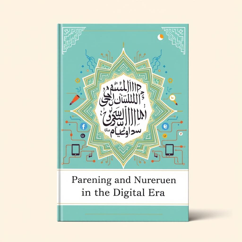 A sophisticated book cover design for "Parenting and Nurturing Muslim Children in the Digital Era"