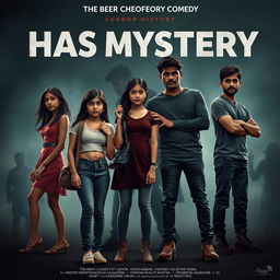 A cinematic horror comedy poster titled 'Every History Has Mystery'