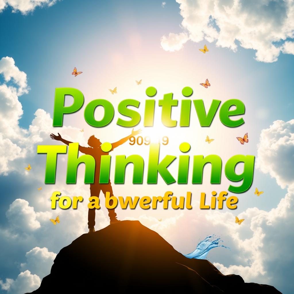 A dynamic and uplifting book cover titled 'Positive Thinking for a Powerful Life'