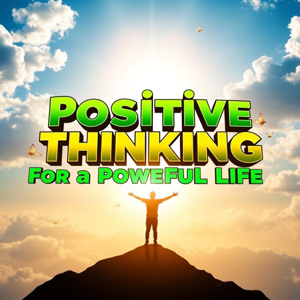 A dynamic and uplifting book cover titled 'Positive Thinking for a Powerful Life'