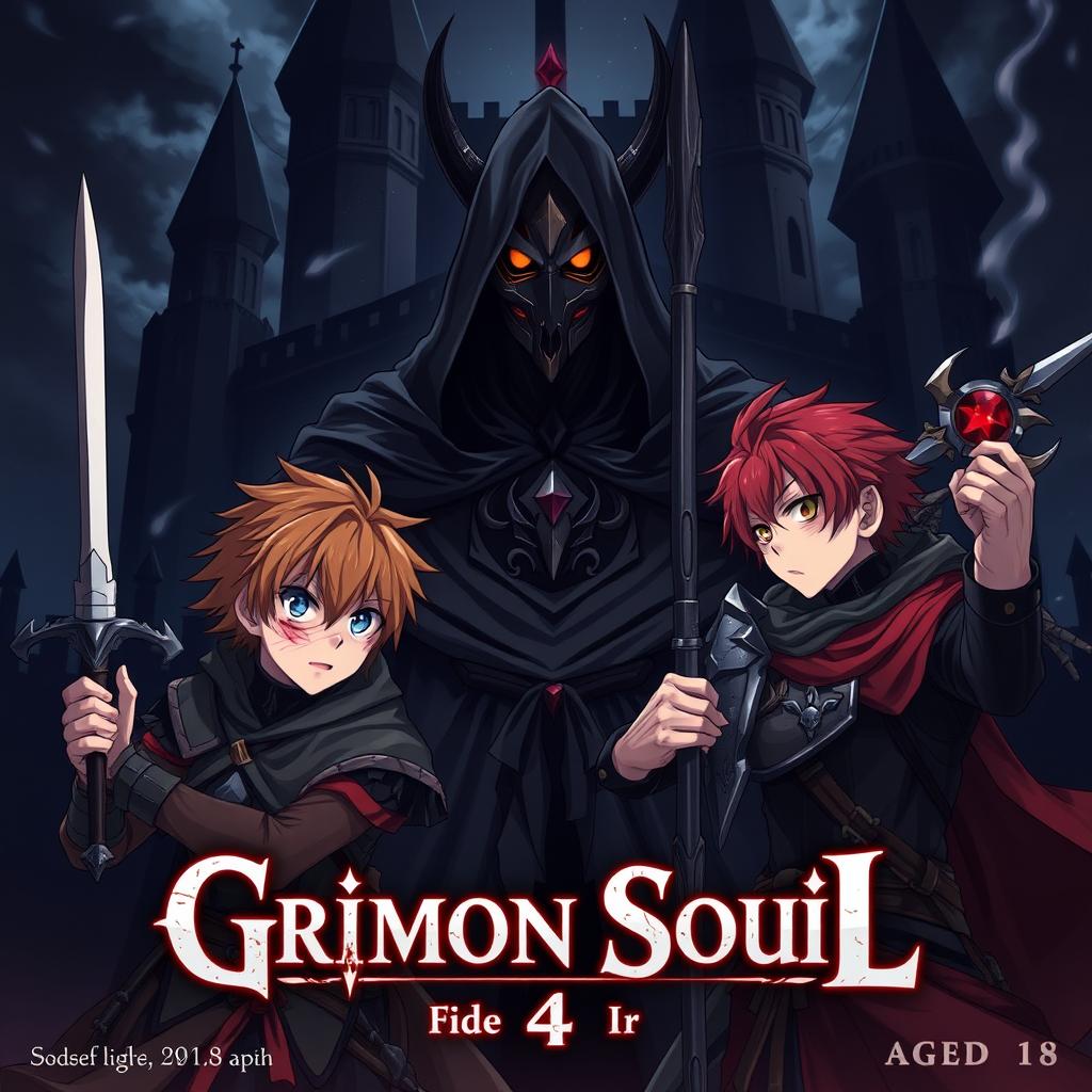 A dark fantasy anime cover for 'Grimon Soul 4'