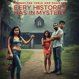 A cinematic horror comedy poster titled 'Every History Has Mystery'