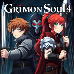 A dark fantasy anime cover titled "Grimon Soul 4" featuring two 18-year-old teenagers