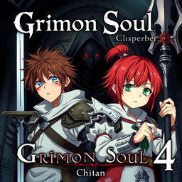 A dark fantasy anime cover titled "Grimon Soul 4" featuring two 18-year-old teenagers