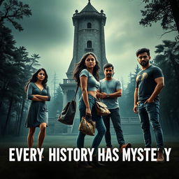 A cinematic horror comedy film poster titled 'Every History Has Mystery'