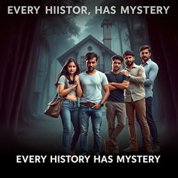 A cinematic horror comedy film poster titled 'Every History Has Mystery'