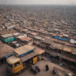 Batman surveying the intricate alleyways of Old Delhi from a rooftop. Iconic Indian landmarks, vibrant market stalls, and tuk-tuks burst through the chaos below.