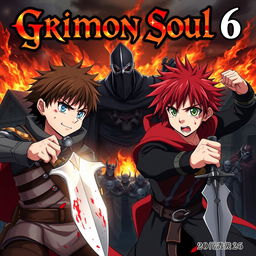 A dark fantasy anime cover titled "Grimon Soul 6" featuring two 18-year-old boys, both angry and fearful