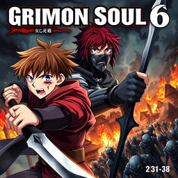 A dark fantasy anime cover titled "Grimon Soul 6" featuring two 18-year-old boys, both displaying anger and fear