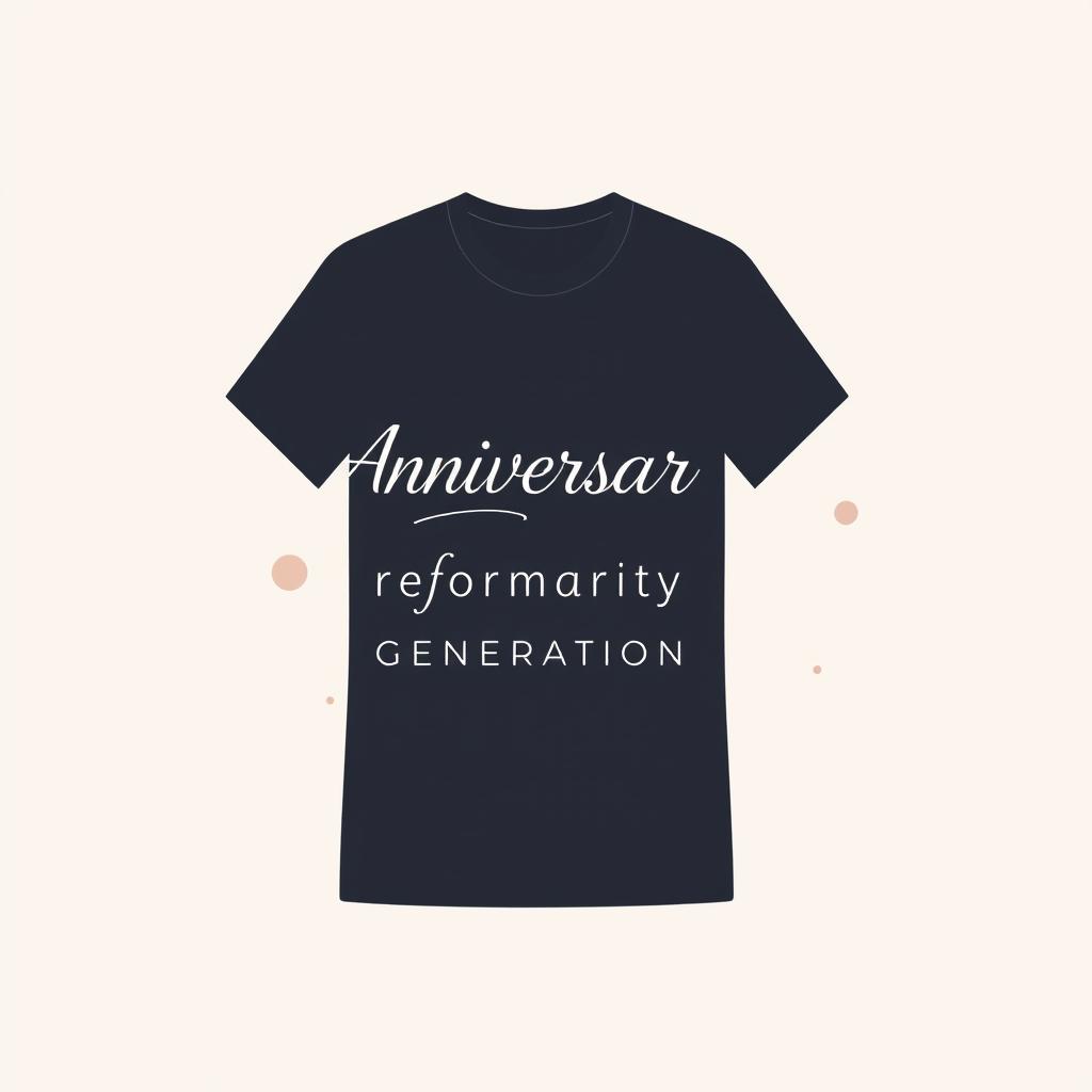 A simple and elegant t-shirt design featuring the words 'Anniversary Reformarity Generation' in a stylish font