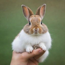 A cute bunny delicately holding a seed in its small paws.