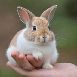 A cute bunny delicately holding a seed in its small paws.