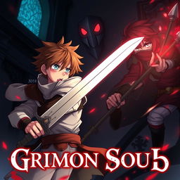 An anime dark fantasy cover titled 'Grimon Soul 5', featuring two 18-year-old teenage boys