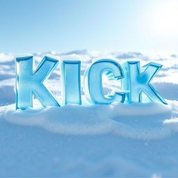 A 2D representation of the word "KICK" designed with a blue ice aesthetic, where each letter appears to be sculpted from shimmering ice with a glossy finish