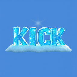 A 2D representation of the word "KICK" designed with a blue ice aesthetic, where each letter appears to be sculpted from shimmering ice with a glossy finish