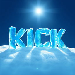 A 2D representation of the word "KICK" designed with a blue ice aesthetic, where each letter appears to be sculpted from shimmering ice with a glossy finish