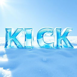 A 2D representation of the word "KICK" designed with a blue ice aesthetic, where each letter appears to be sculpted from shimmering ice with a glossy finish