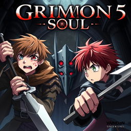 An anime dark fantasy cover titled 'Grimon Soul 5', featuring two 18-year-old boys looking angry and scared