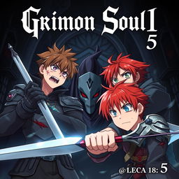 An anime dark fantasy cover titled 'Grimon Soul 5', featuring two 18-year-old boys looking angry and scared