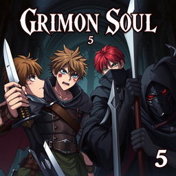 An anime dark fantasy cover titled 'Grimon Soul 5', featuring two 18-year-old boys looking angry and scared