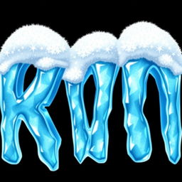 A 2D illustration of the word "KICK" with each letter crafted from blue ice, featuring a glossy and crystalline texture