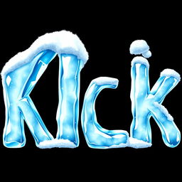 A 2D illustration of the word "KICK" with each letter crafted from blue ice, featuring a glossy and crystalline texture